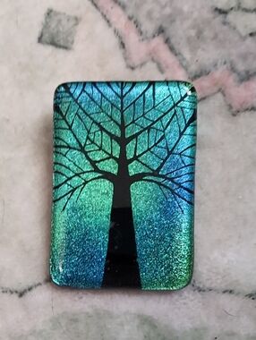 Iridescent Blue-Green Tree  Brooch